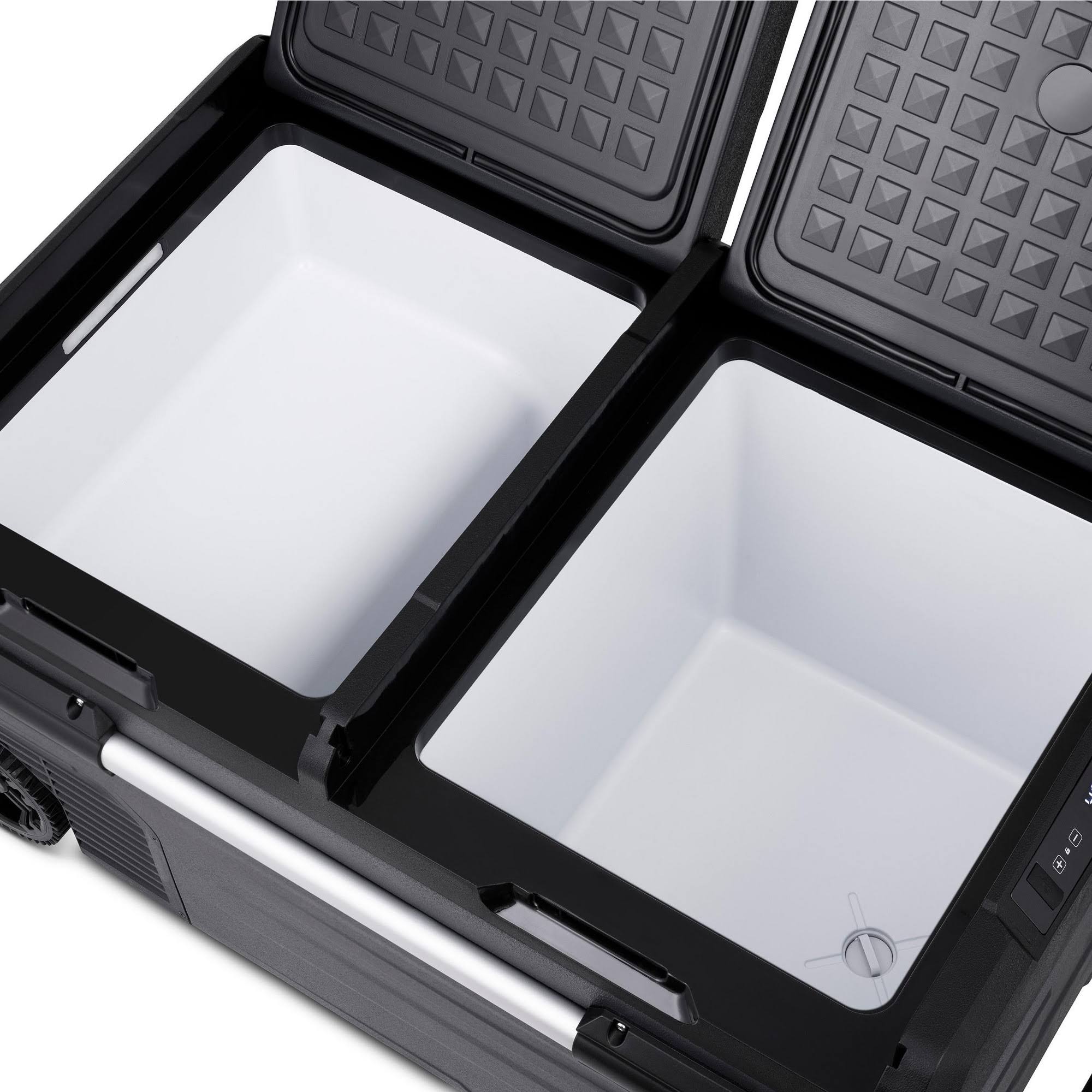 Portable 80 qt. Electric Car Camping Cooler with Dual Zone Fridge and Freezer Storage - Black F4201