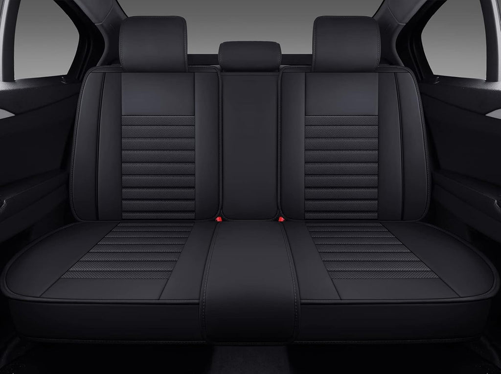 Black-Red Waterproof Leather Car Seat Covers, 5 Sets Full Seat E540588