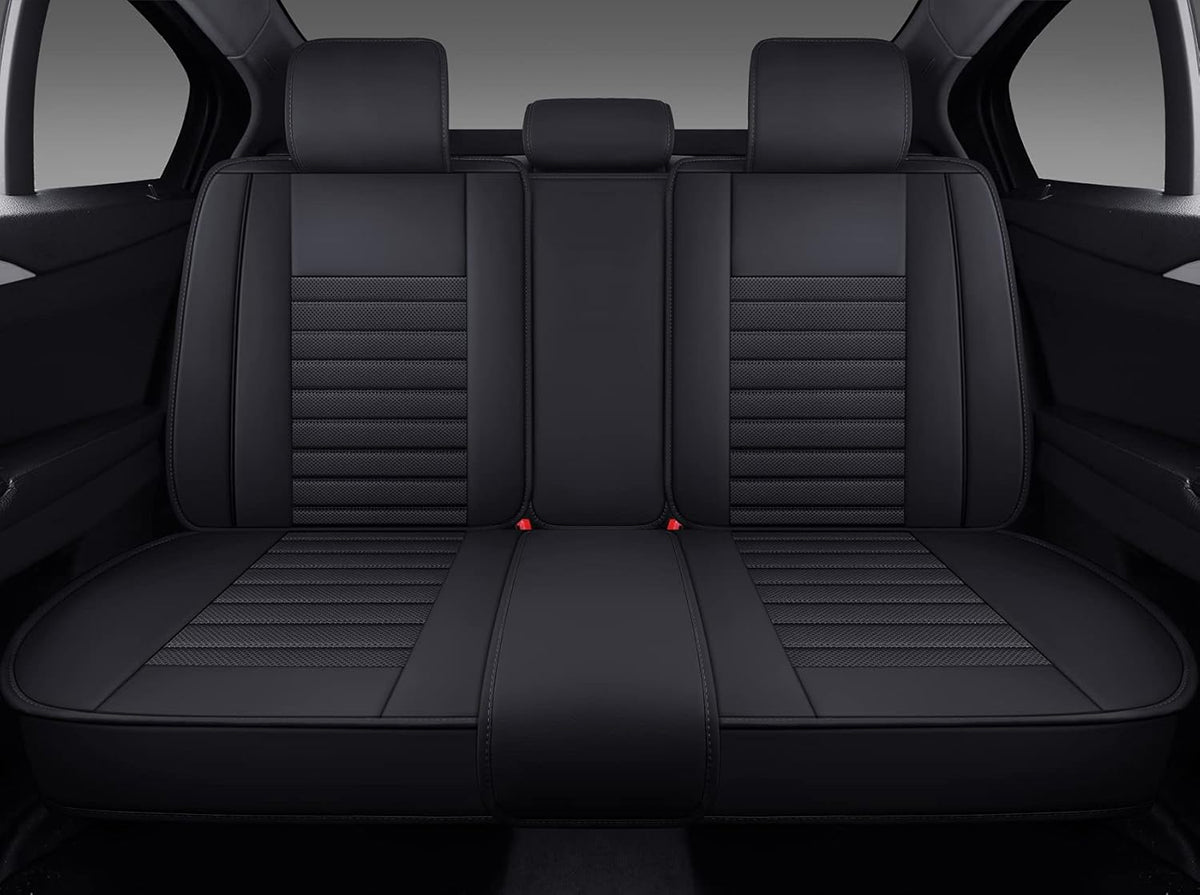 Black-Red Waterproof Leather Car Seat Covers, 5 Sets Full Seat E540588