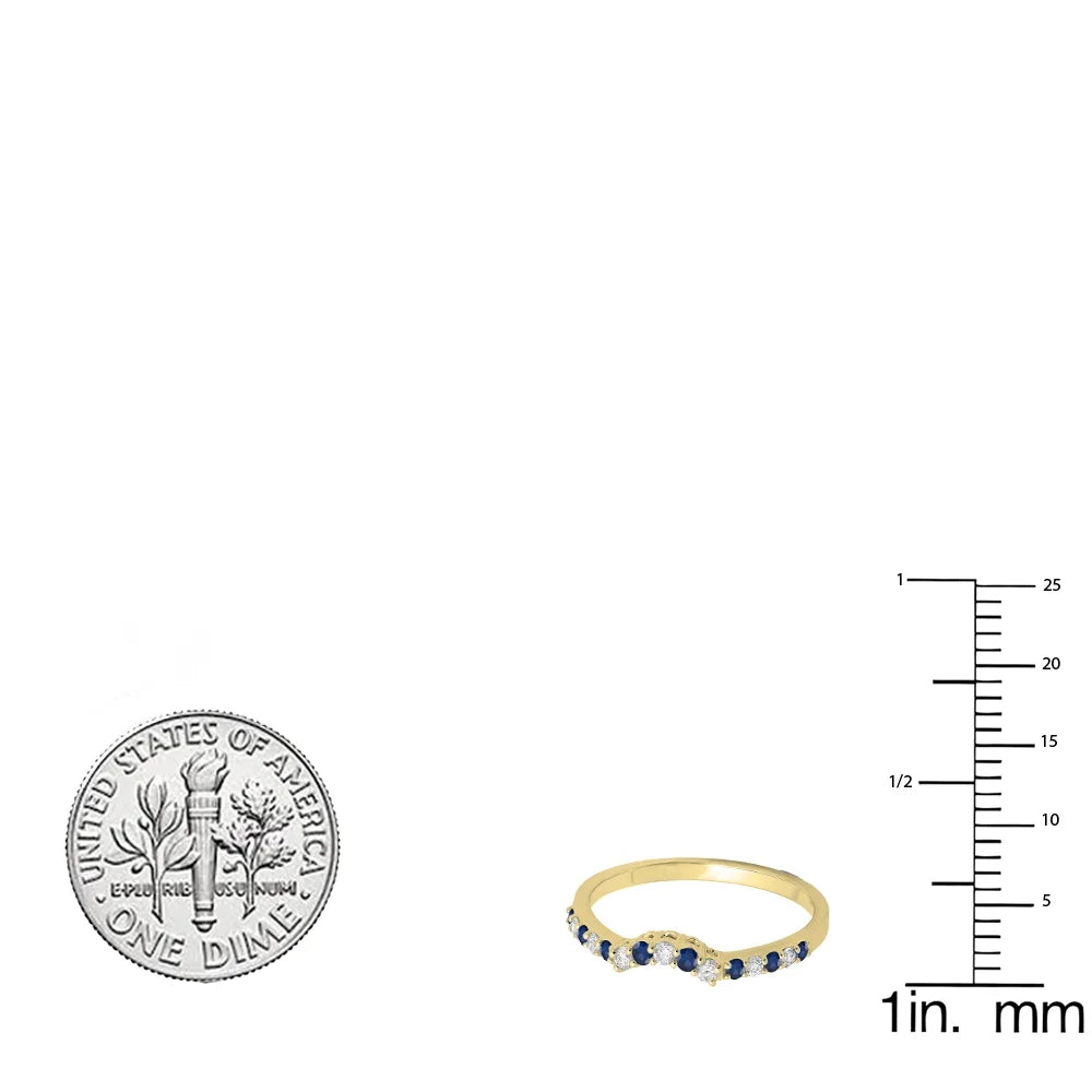 14K Yellow Gold Blue Sapphire White Diamond Contour Wedding Band R197585