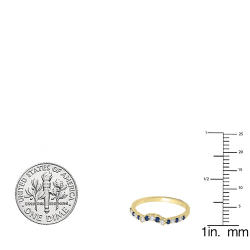 14K Yellow Gold Blue Sapphire White Diamond Contour Wedding Band R197585