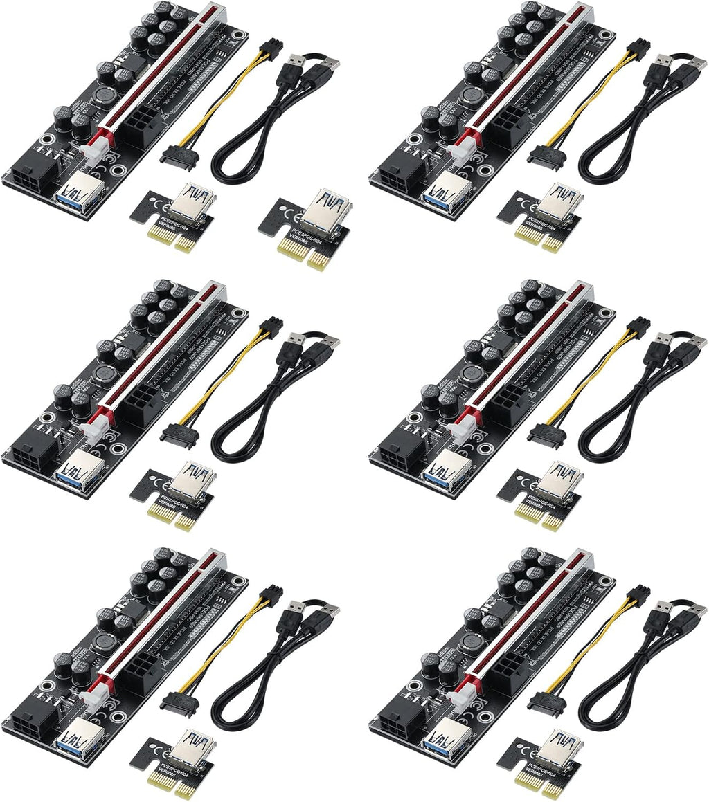 PCI-E 1X to 16X Riser Card with 24in USB 3.0 Extension Cable & 6PIN SATA Power Cable, Black, Pack of 2 C41241
