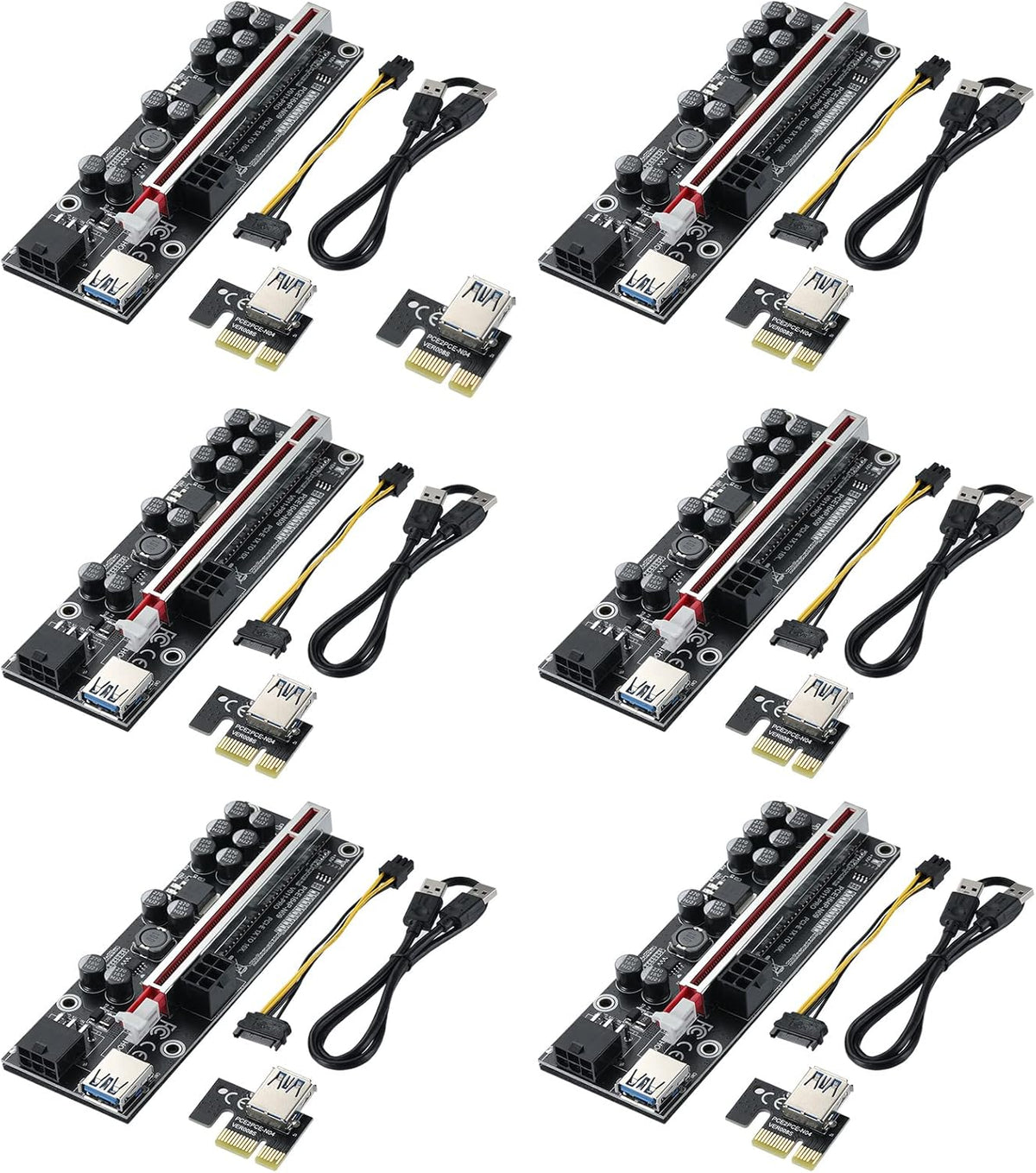 PCI-E 1X to 16X Riser Card with 24in USB 3.0 Extension Cable & 6PIN SATA Power Cable, Black, Pack of 2 C41241
