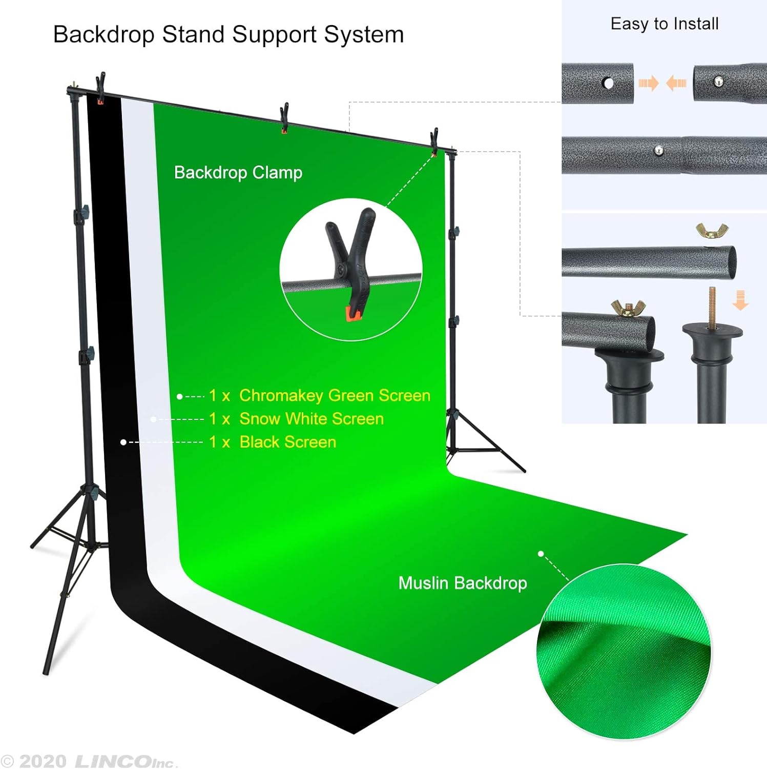 Photo Video Studio Light Kit with 3 Color Backdrops F528303