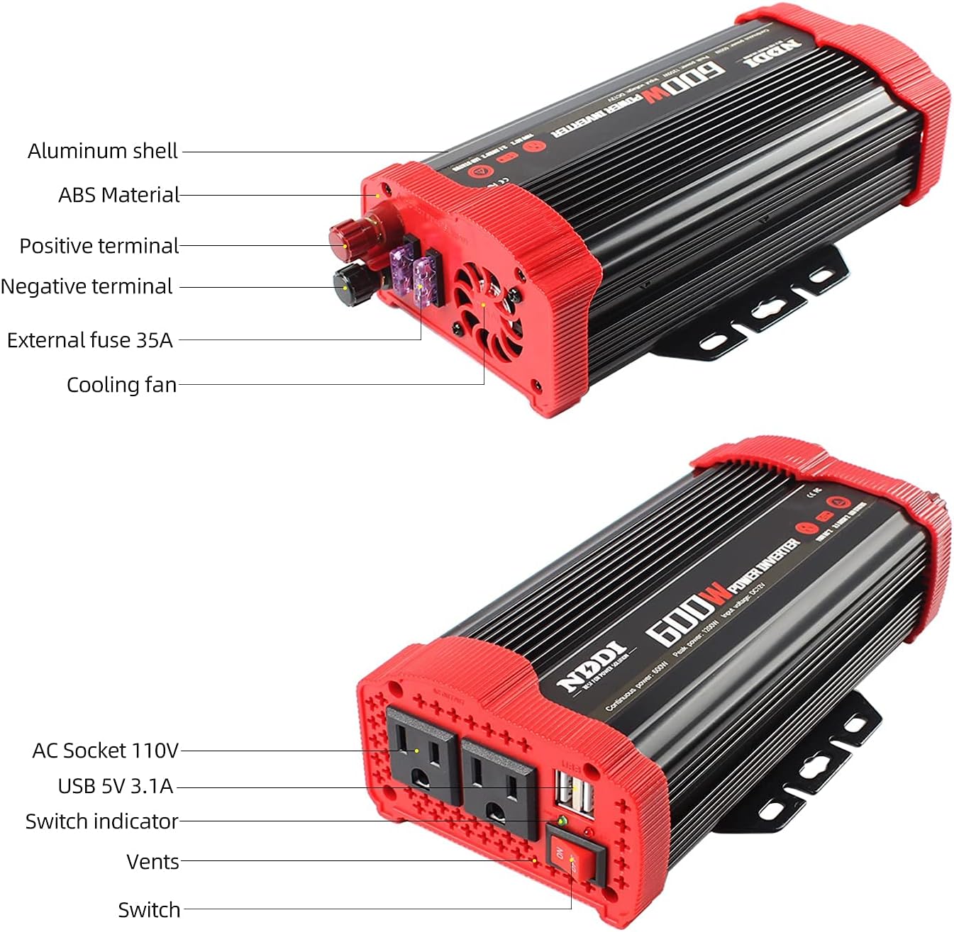 600W Car Power Inverter 12V DC to 110V AC Converter with Dual USB G735