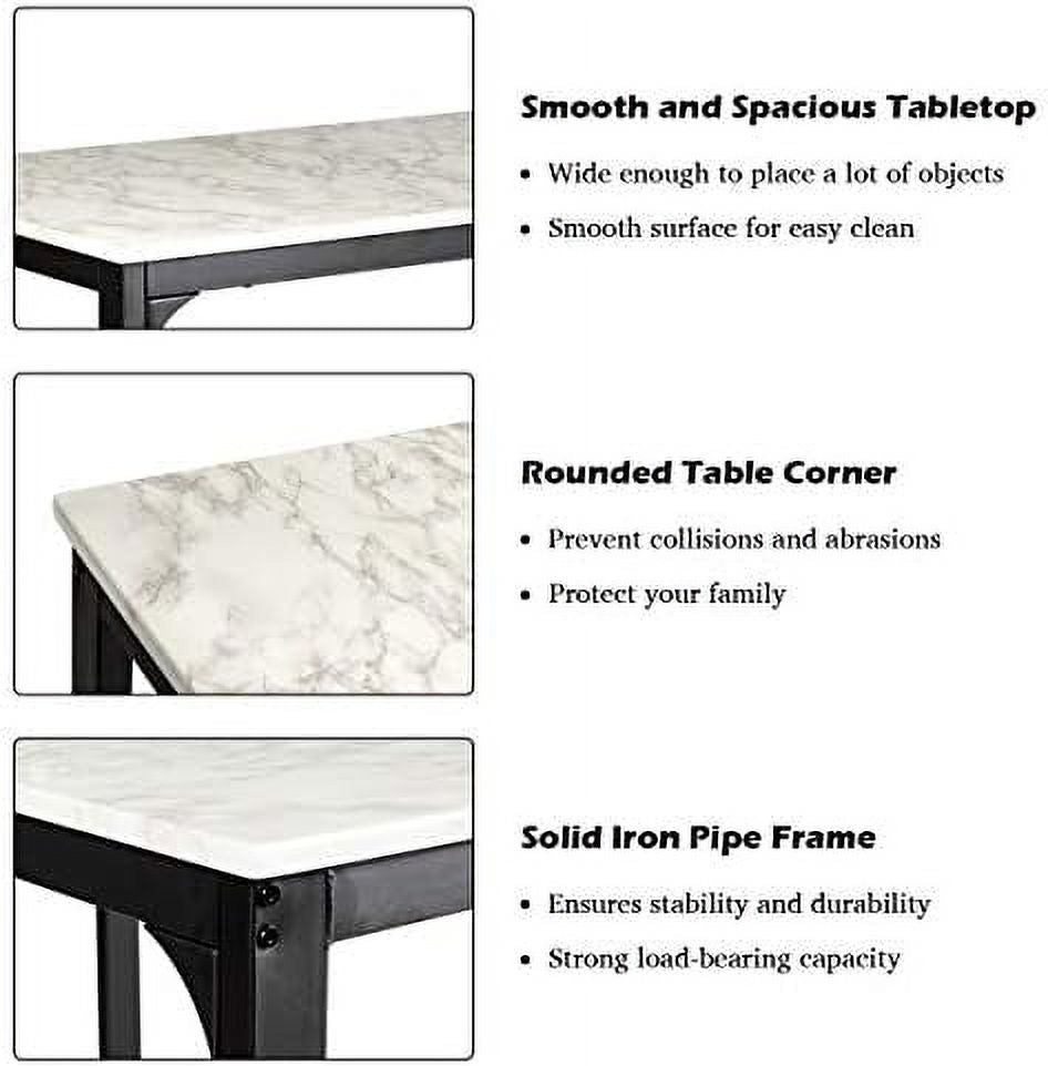 Black 3 Pieces Dining Table Set with Faux Marble Tabletop and PU Leather Stools C9628