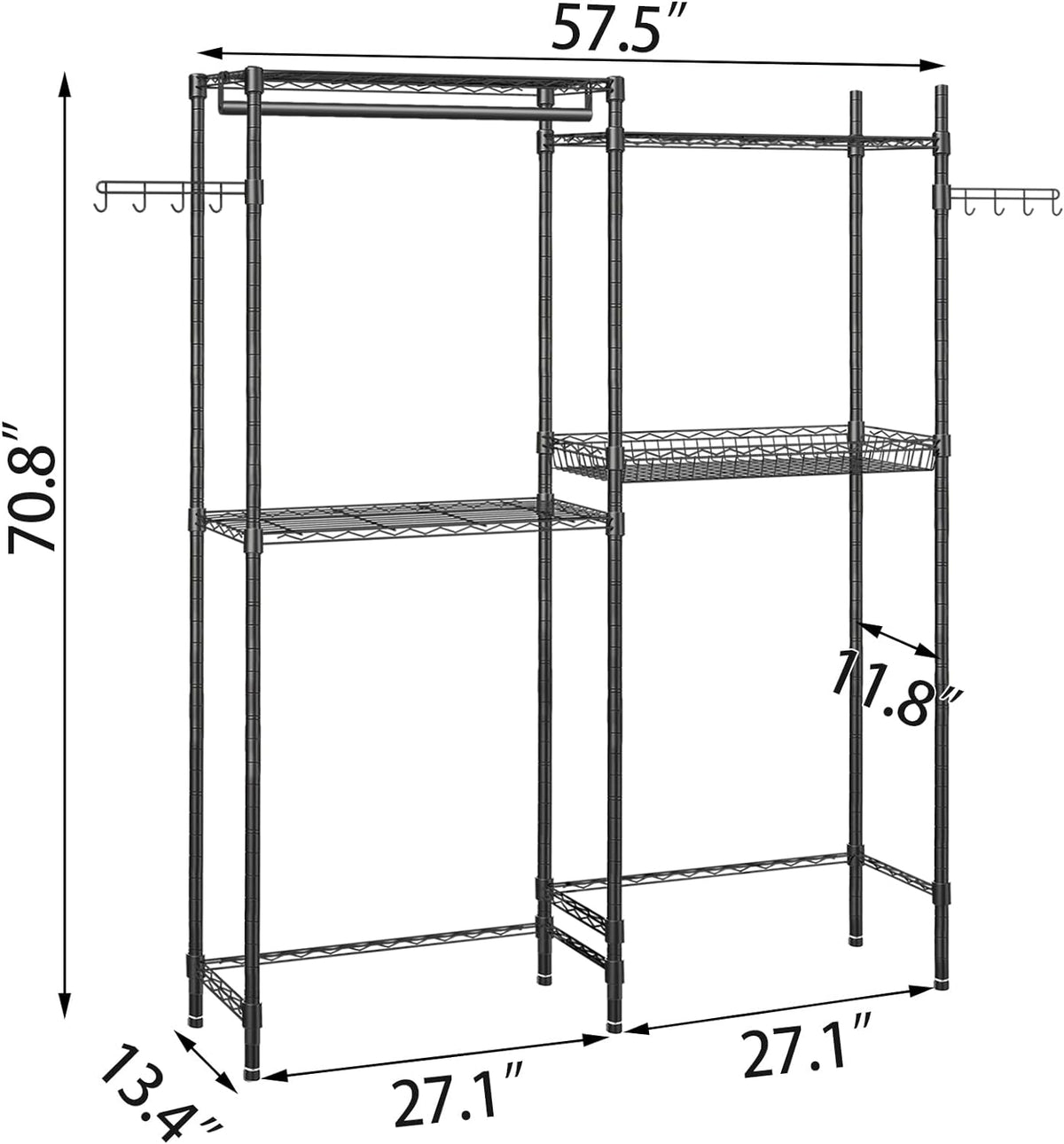 Black 4 Tier Clothes Drying Rack with Adjustable Shelves U86938
