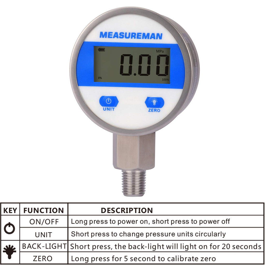 2-1/2" Digital Industrial Vacuum Gauge, Stainless Steel, -15psi, Pack of 2 D123806