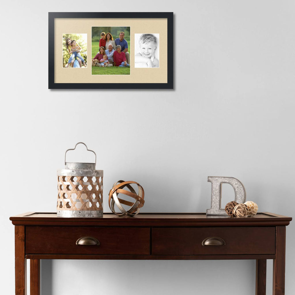 Satin Black Picture Frame with 3 Openings for 8x10 Photos M16276