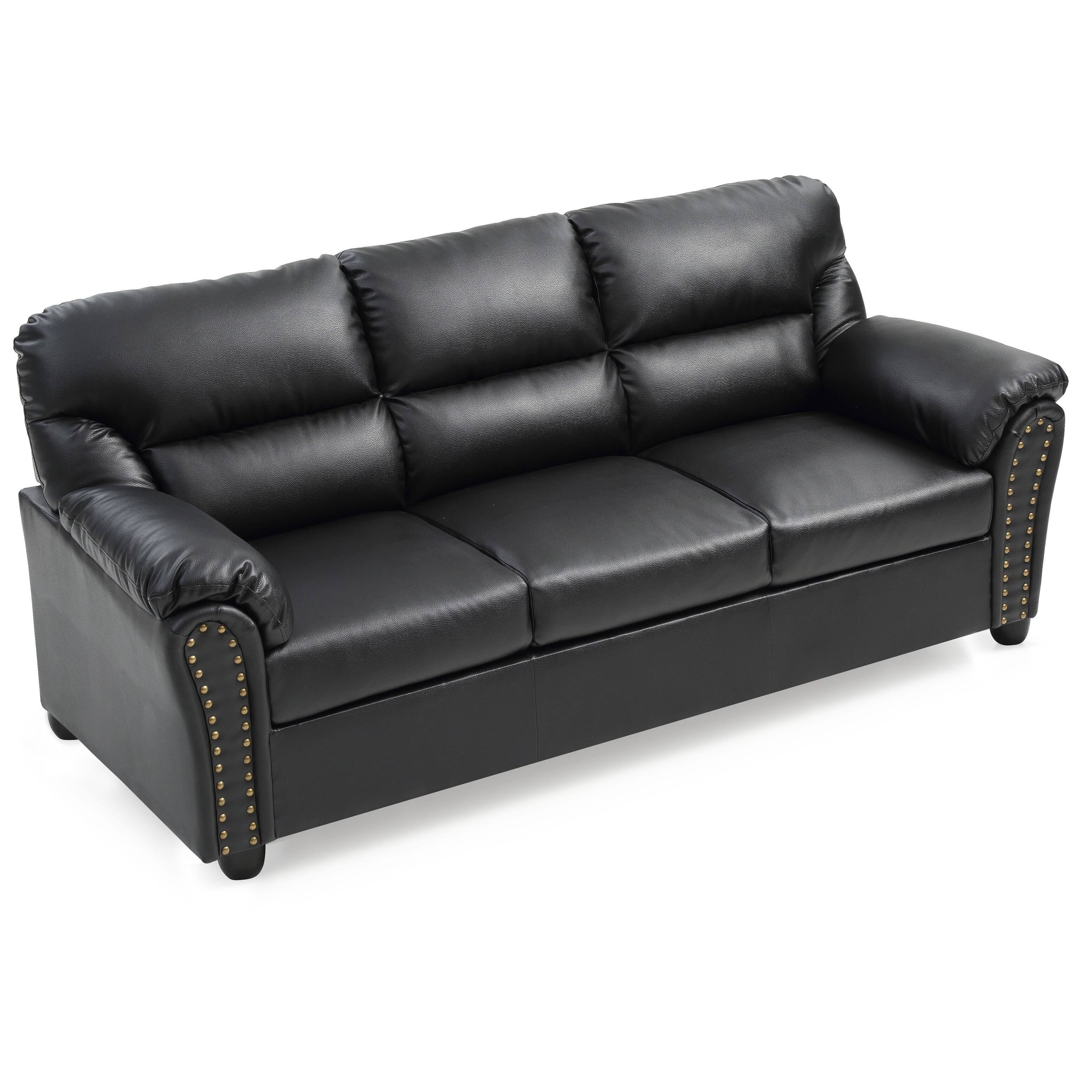 Black Faux Leather Sofa P7770
