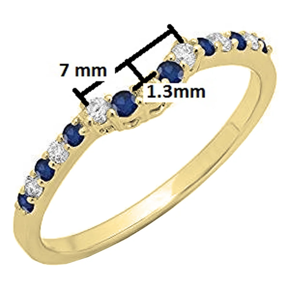 14K Yellow Gold Blue Sapphire White Diamond Contour Wedding Band R197585