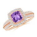 Amethyst with Diamond Halo Ring in 14K Rose Gold D278422