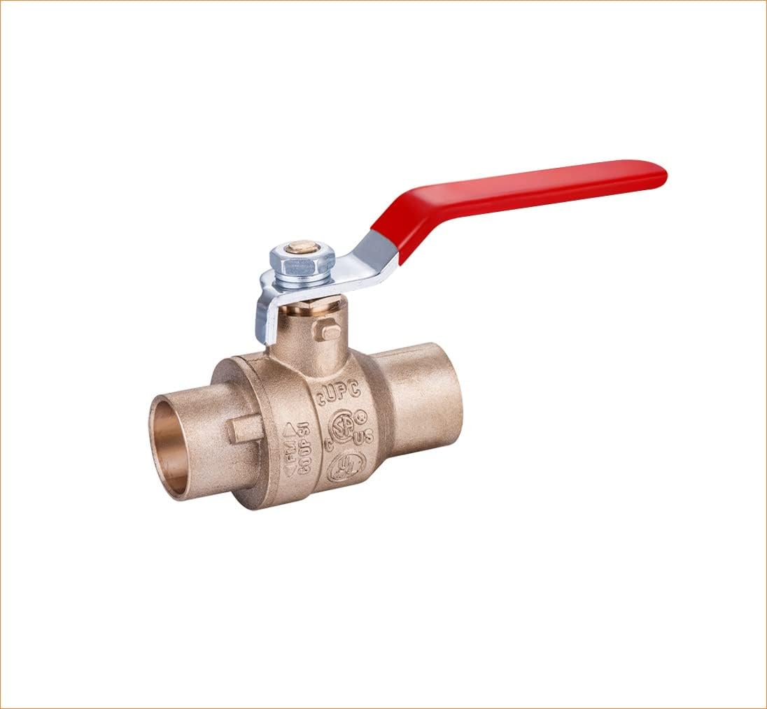 1/2" Sweat Solder Brass Full Port Ball Valve Lead Free Red Handle (5-Pack) B657