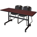 Mahogany Flip Top Mobile Training Table with 2 Stack Chairs X4238