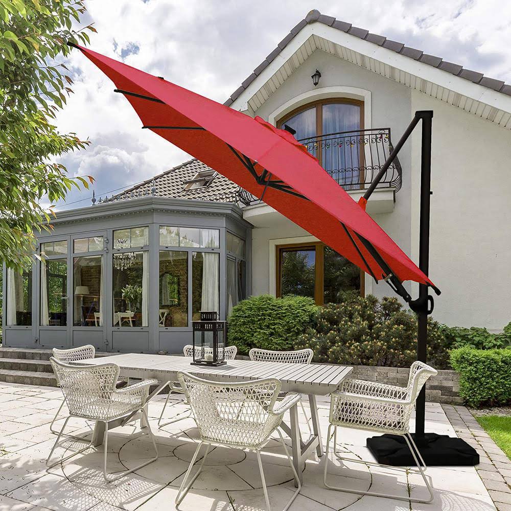 10 ft. x 10 ft. 360-Degree Rotating Aluminum Cantilever Patio Umbrella with Base Weight in Dark Red V93523