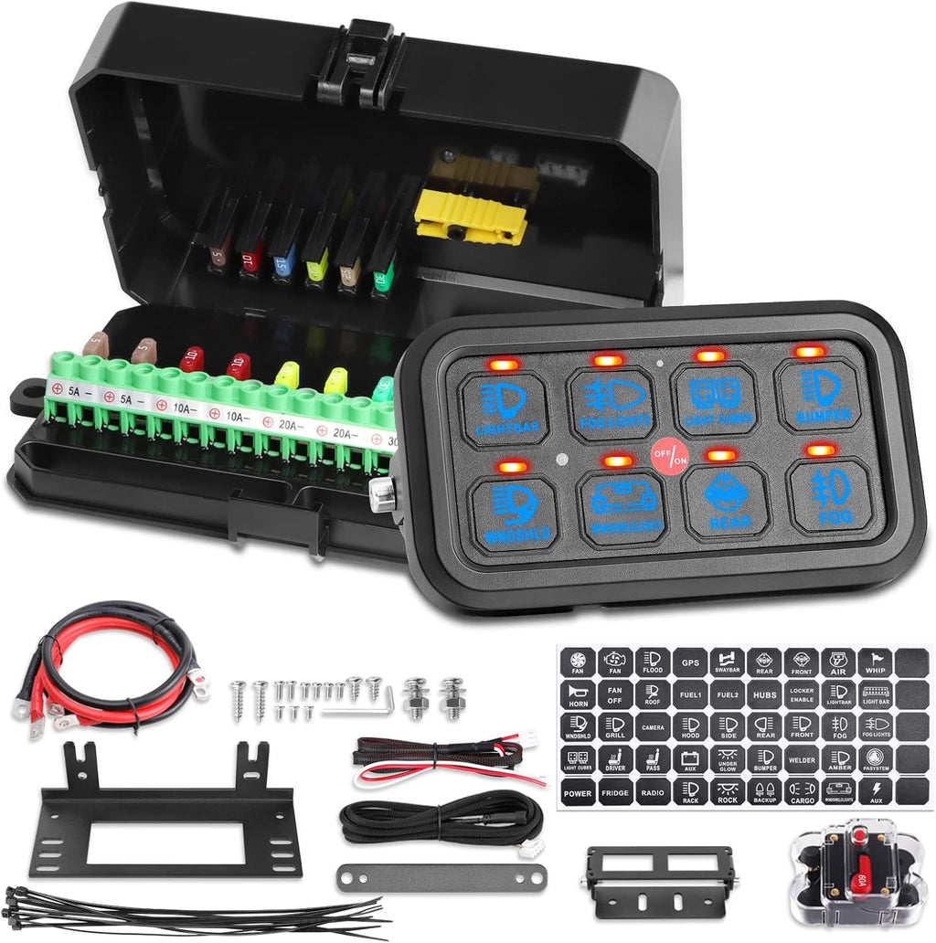 8 Gang Touch Switch Panel with LED Label Stickers J77387