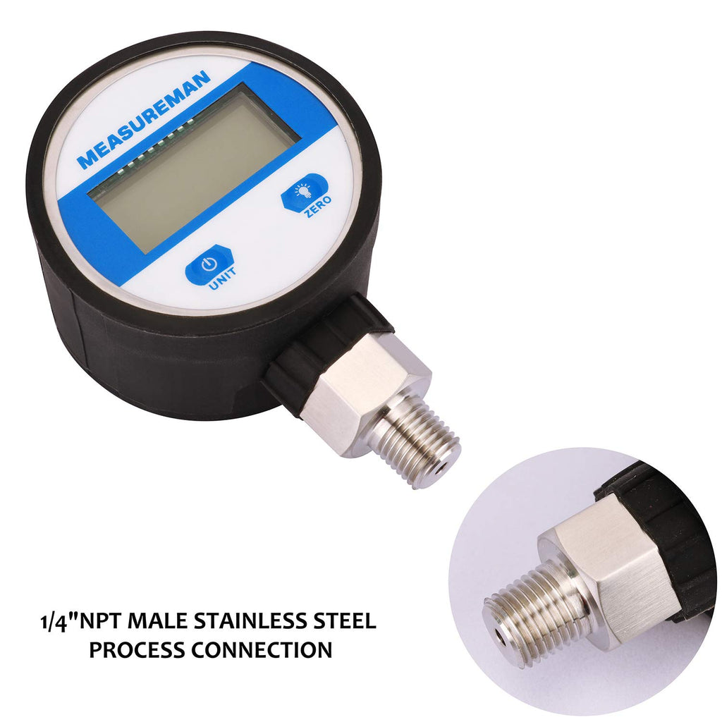 2-1/2" Digital Industrial Vacuum Gauge, Stainless Steel, -15psi, Pack of 2 D123806