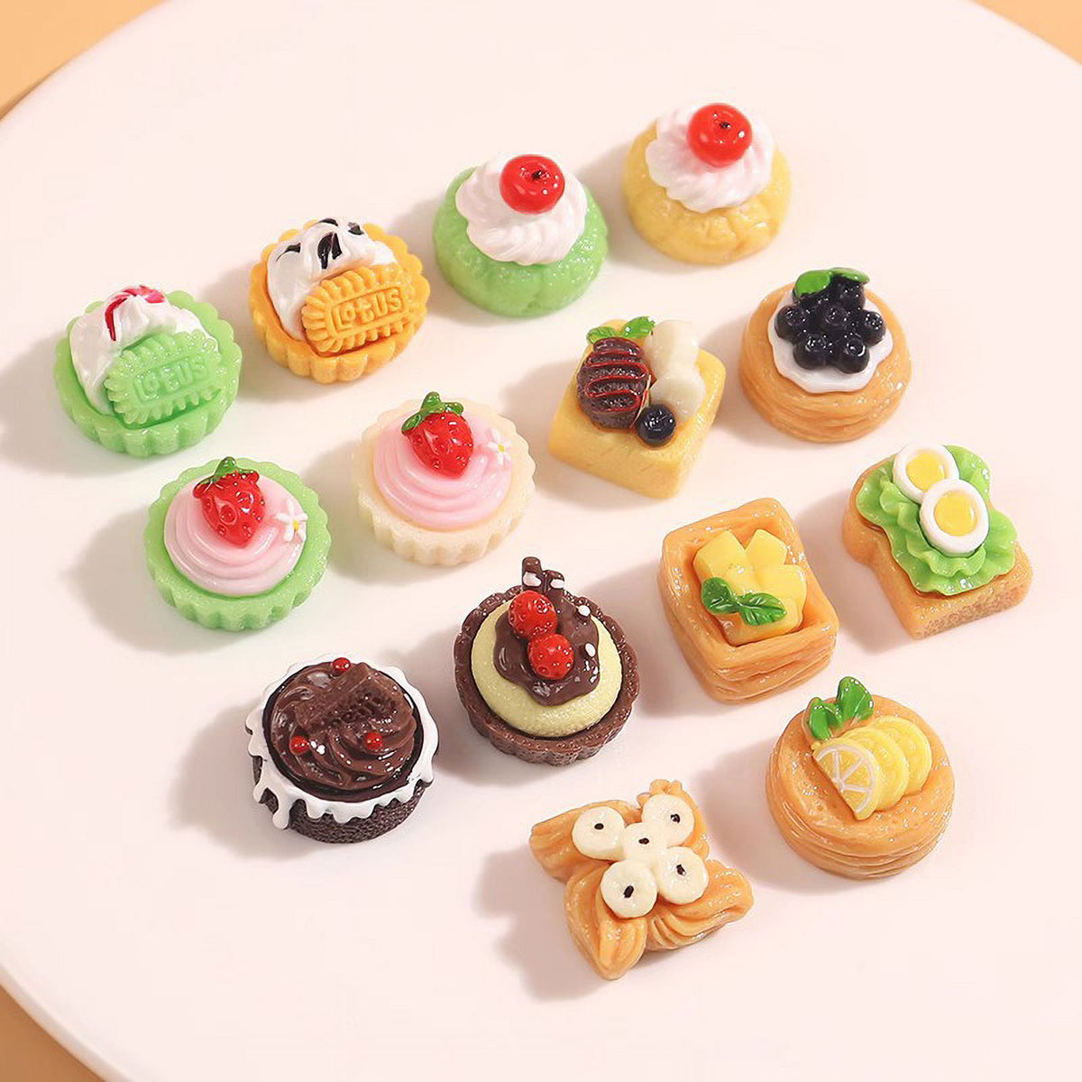 10 Pcs Mini Simulation Cake Cookies Chocolate Toast Fruit Pudding Dollhouse Decorations H7945