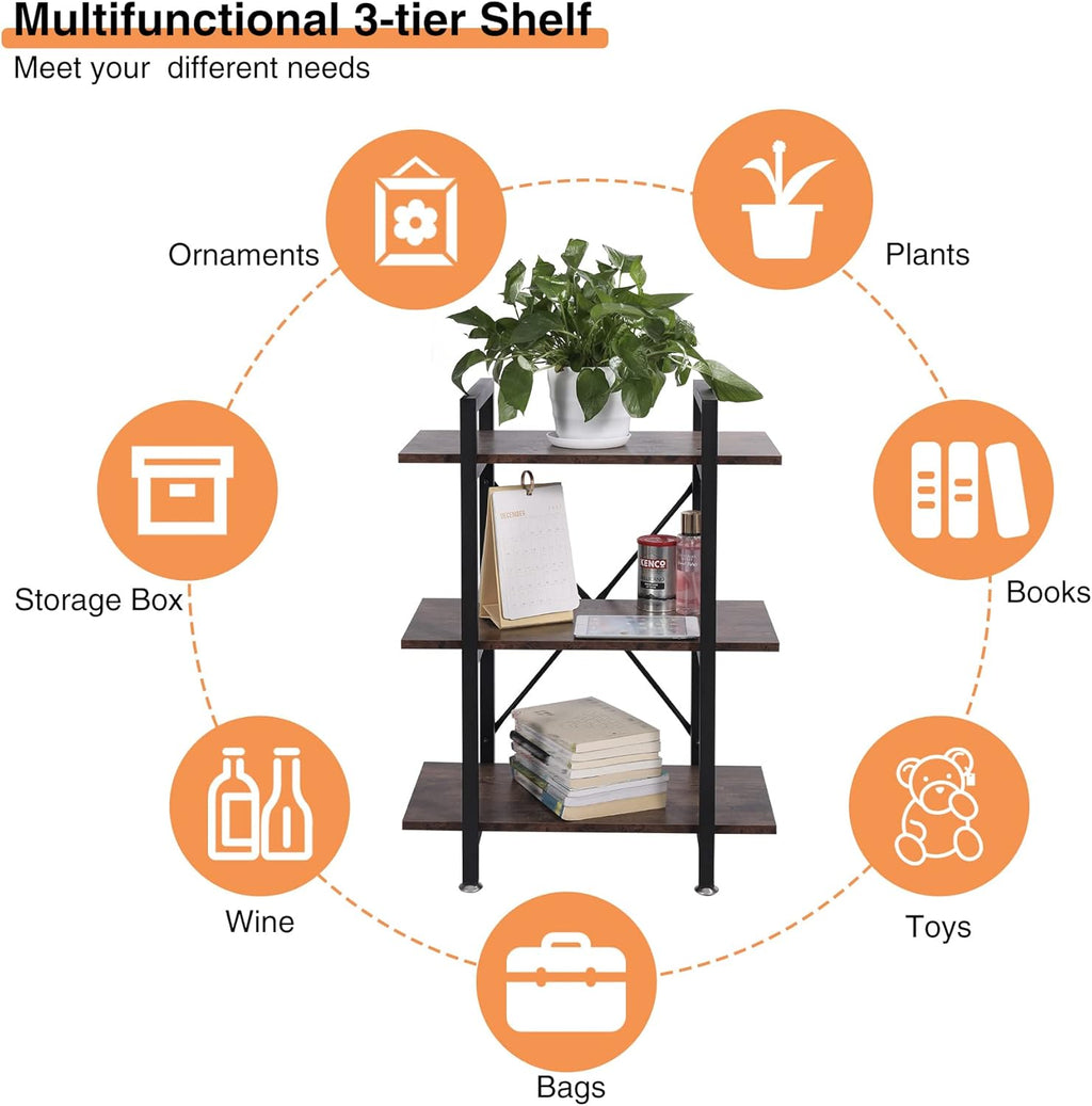 3-Shelf Vintage Wood and Metal Bookcase W2547