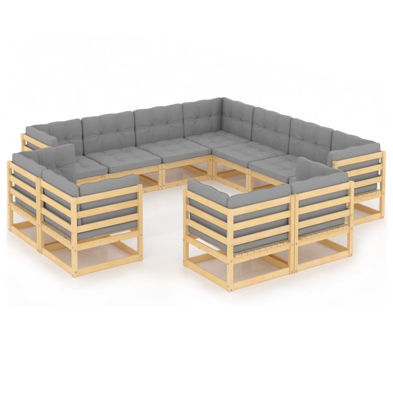 11 Piece Gray Cushion Pinewood Patio Lounge Set C745898