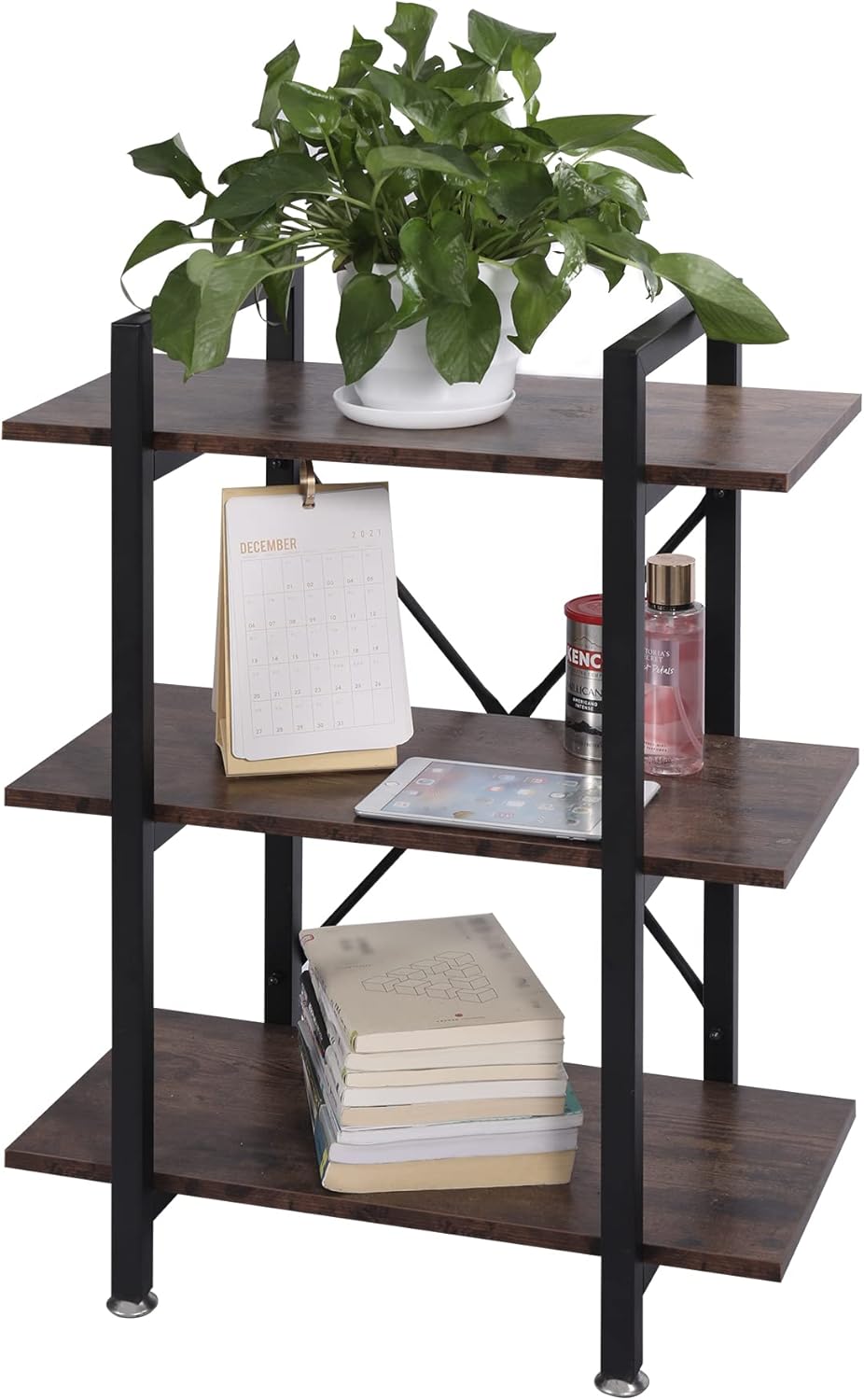 3-Shelf Vintage Wood and Metal Bookcase W2547