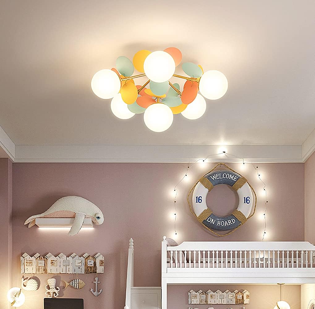 Colorful Macaron Globe Semi Flush Mount Light with Milk White Glass Shade F538665