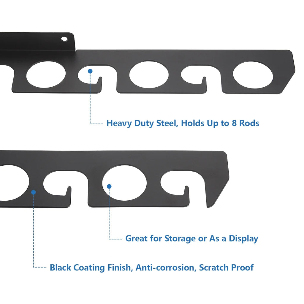 Black 2 Pack Fishing Rod Rack Wall Mount, Holds 16 Rods W646