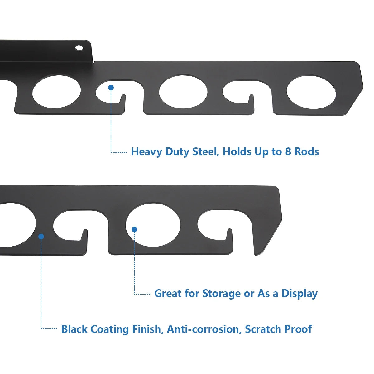 Black 2 Pack Fishing Rod Rack Wall Mount, Holds 16 Rods W646