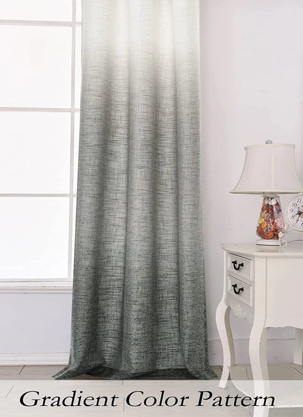 Ombre Gray Semi Sheer Grommet Window Curtain Panel, Cream White to Gray, 40"x84"x2 X429