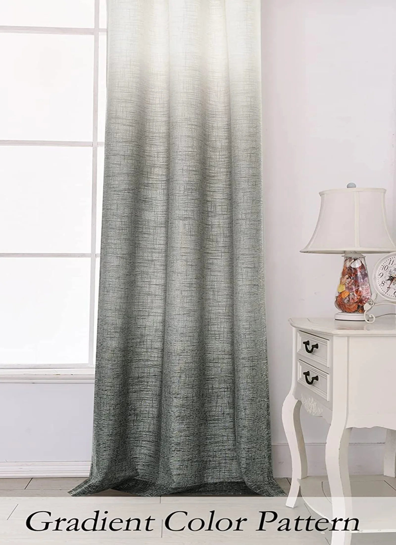 Ombre Gray Semi Sheer Grommet Window Curtain Panel, Cream White to Gray, 40"x84"x2 X429