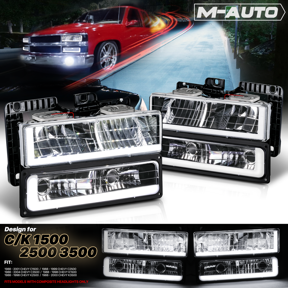 Switchback LED Tube DRL Headlights Assembly H97412
