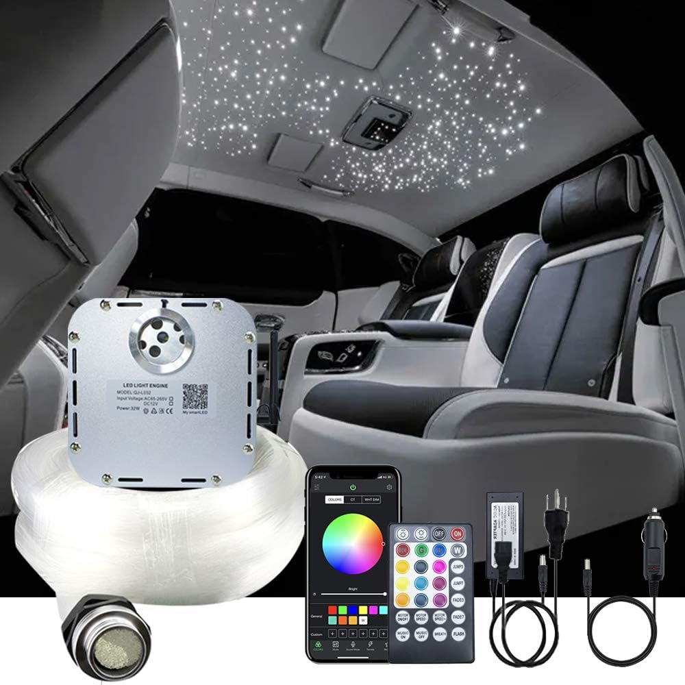 32W Dual Head Fiber Optic Lights Kit with 2000pcs 16.4ft Optical Fiber Cable and 28key Remote E382315