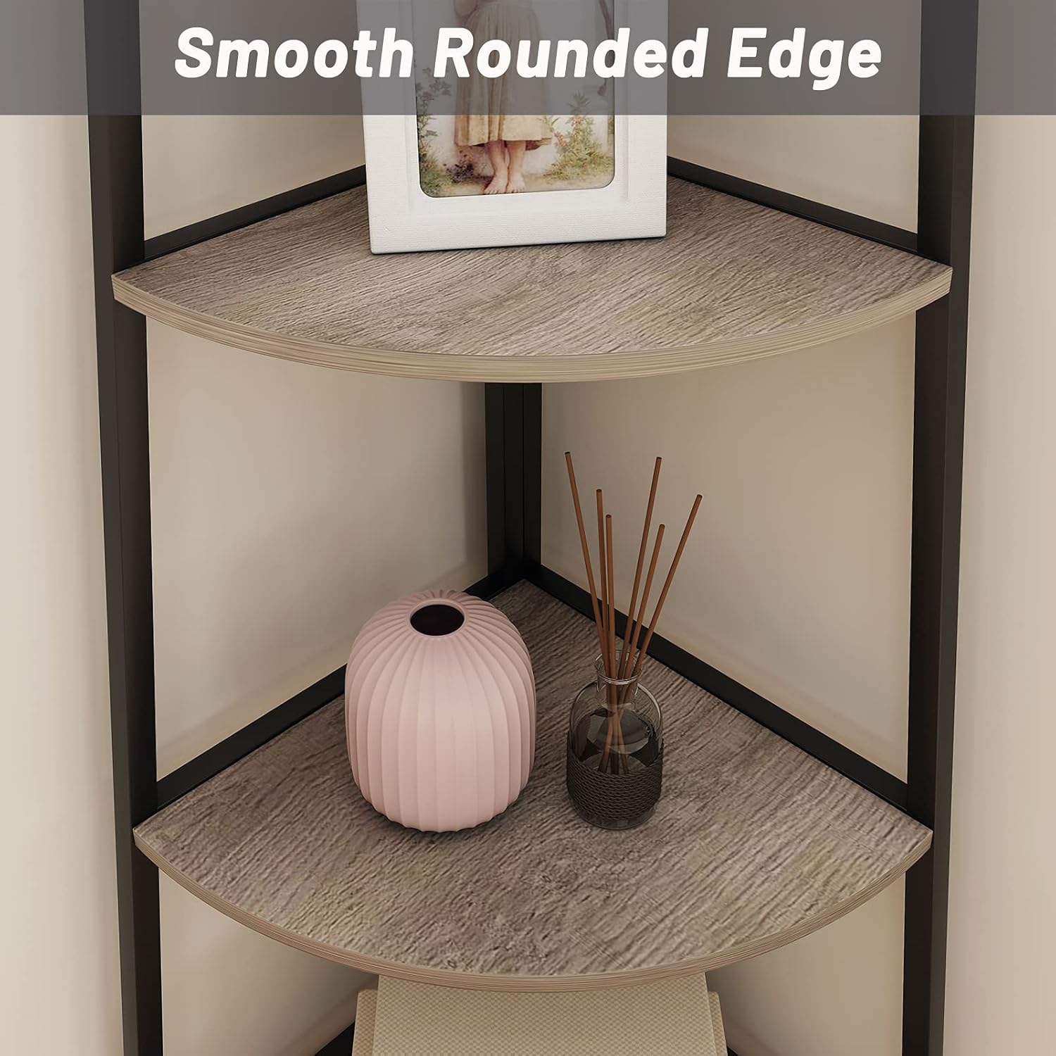 Grey 4 Shelves Corner Bookcase V588274