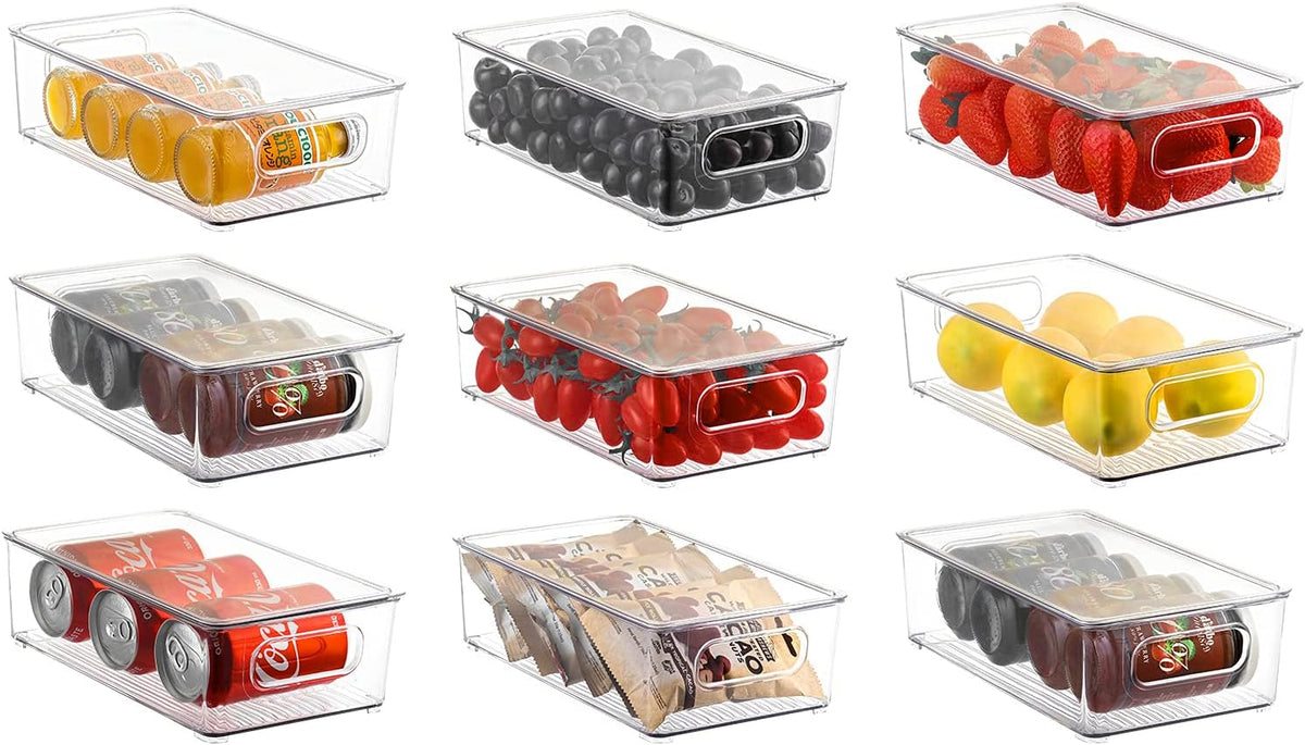 8 Pack Large Clear Fridge Organizer Bins with Lids and Handles E3603
