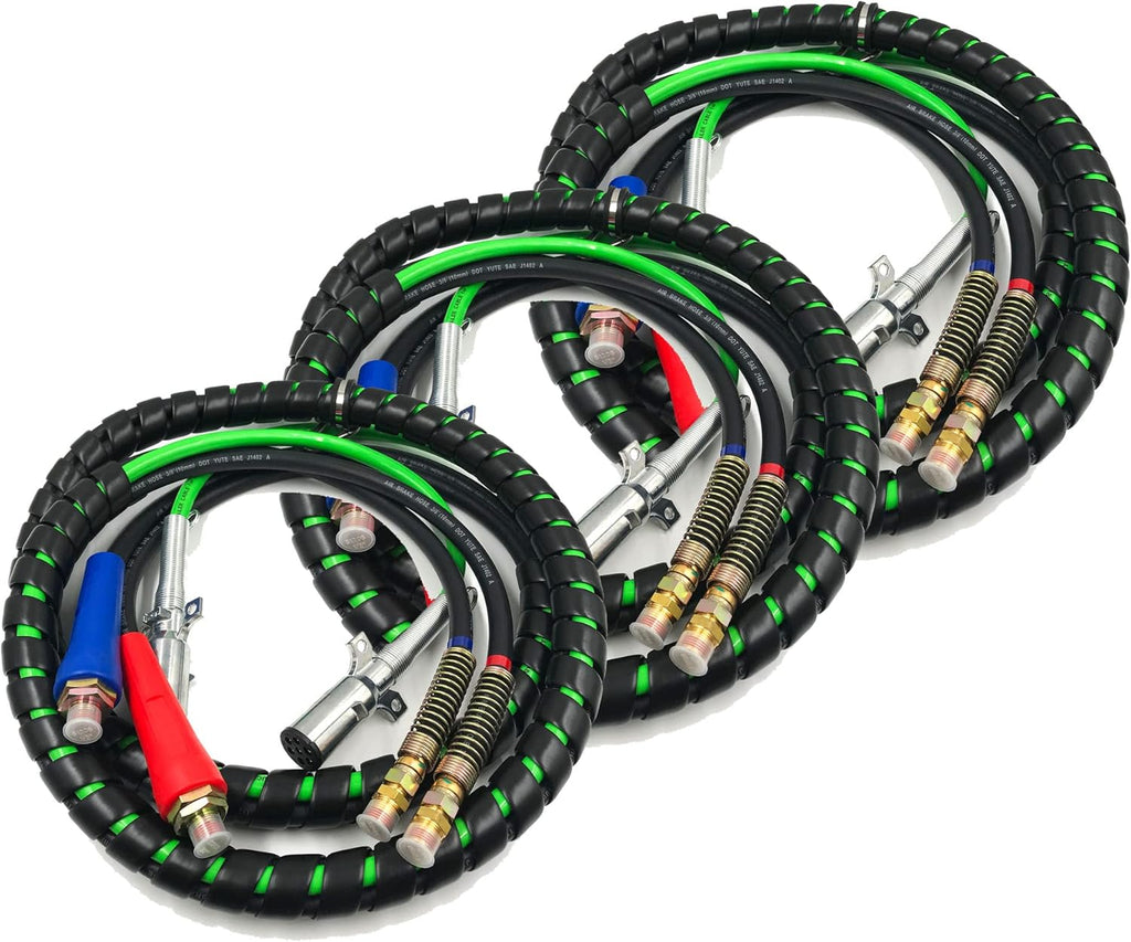 12Ft 3 in 1 ABS & Air Power Line Hose Wrap 7 Way Electrical Cable Assembly with Handle Grip V3443