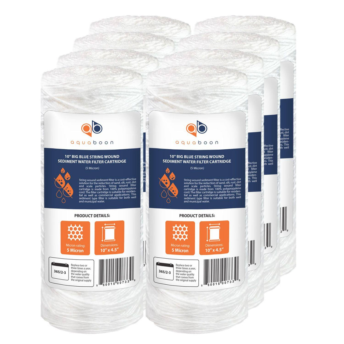 10 inch 5 Micron String Wound Sediment Water Filter Cartridge 8pk A1554
