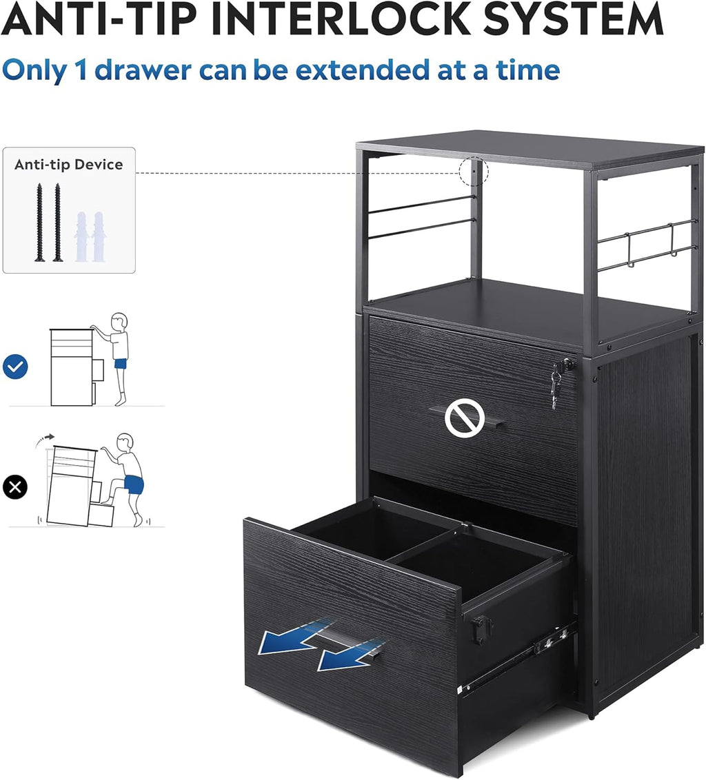 Black 2 Drawer Lateral File Cabinet with Lock W27363