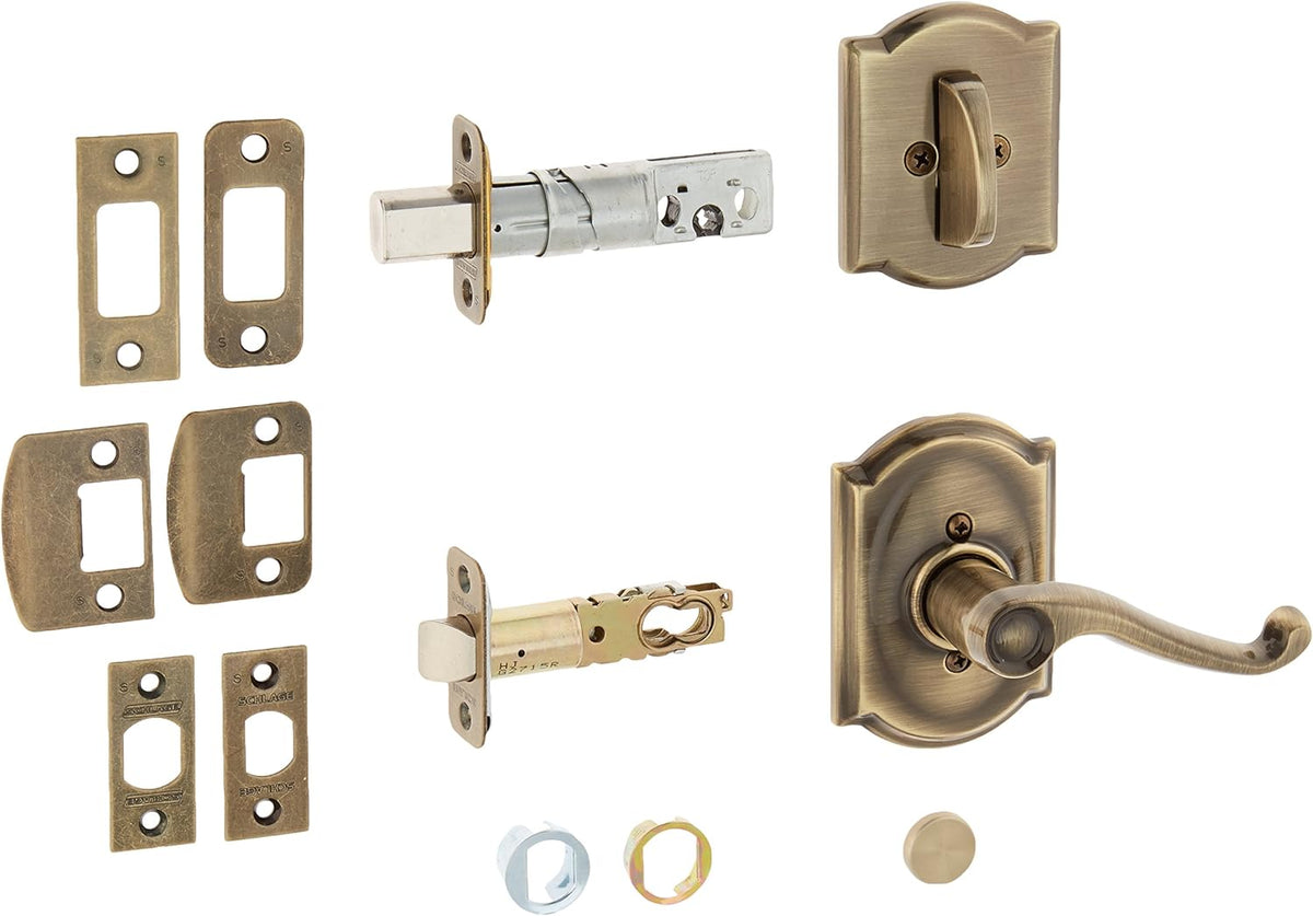 Antique Brass Interior Lever Set with Single Cylinder D469