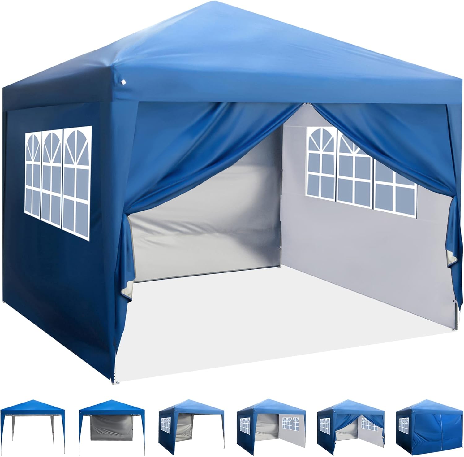 10'x10' Pop Up Canopy with Sidewalls, Adjustable Leg Heights, Windows, Wheeled Carry Bag, Stakes and Ropes, Royal Blue G71642