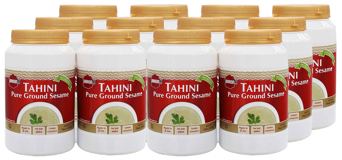 Kosher 100% Pure Ground Sesame Tahini 16-Ounce Jars (Pack of 12) W2652