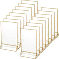 16 Pc Gold Rimmed Clear Acrylic Table Sign Holders, Double Sided Frame with Vertical Stand, 4 x 6 Inch, Pack of 2 O487215