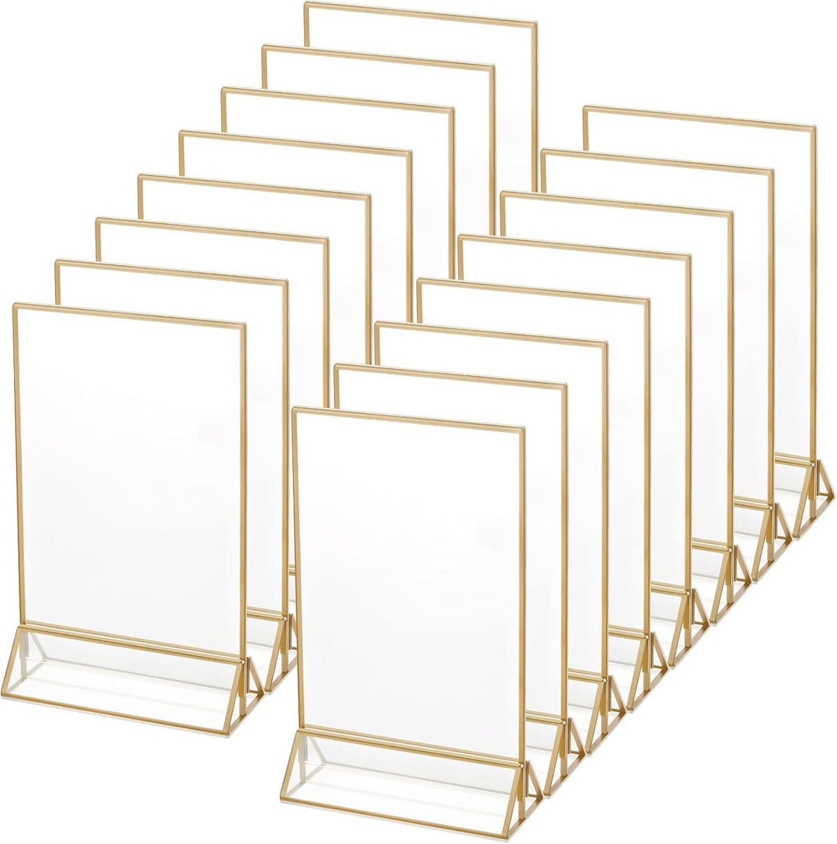16 Pc Gold Rimmed Clear Acrylic Table Sign Holders, Double Sided Frame with Vertical Stand, 4 x 6 Inch, Pack of 2 O487215