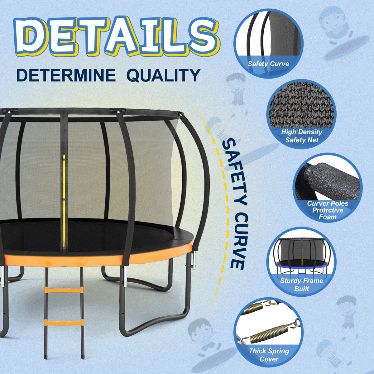 12 FT Outdoor Trampoline with Safety Fence Net, Ladder, PVC Spring Cover Pad B230