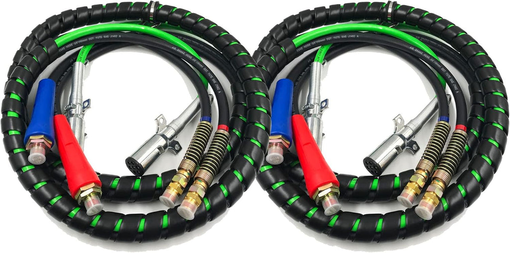 12Ft 3 in 1 ABS & Air Power Line Hose Wrap 7 Way Electrical Cable Assembly with Handle Grip V3443