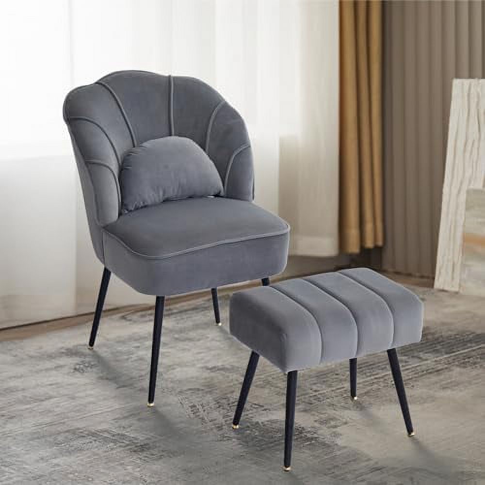 Beige Velvet Wingback Accent Chair with Ottoman N480572