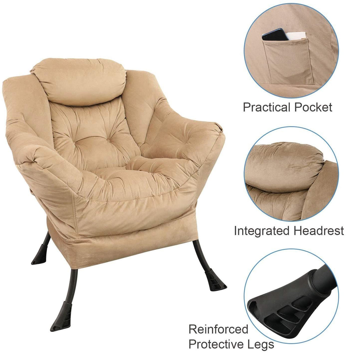 Accent Reclining Armchair with Removable Metal Legs and High-Density Foam E336972