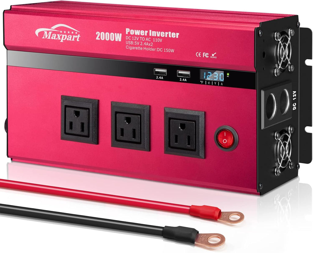 2000W Power Inverter 12v to 110v AC to DC Converter with 3 AC Outlets Dual USB Charging Ports M6316