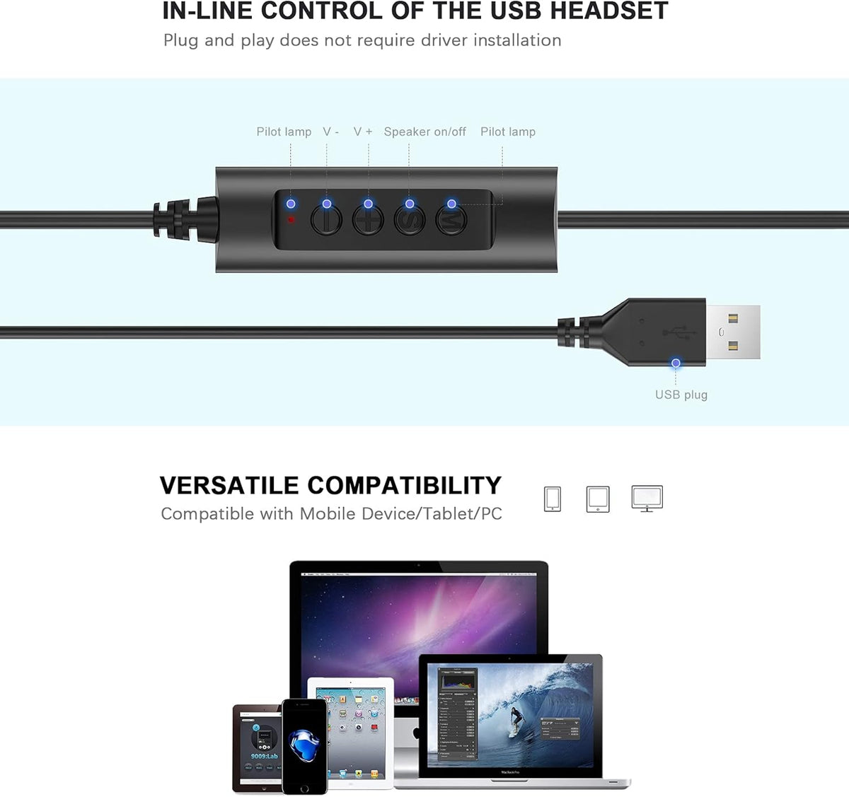USB Headset with Microphone Noise Cancelling for Laptop PC Office Headset Pack of 2 P297195