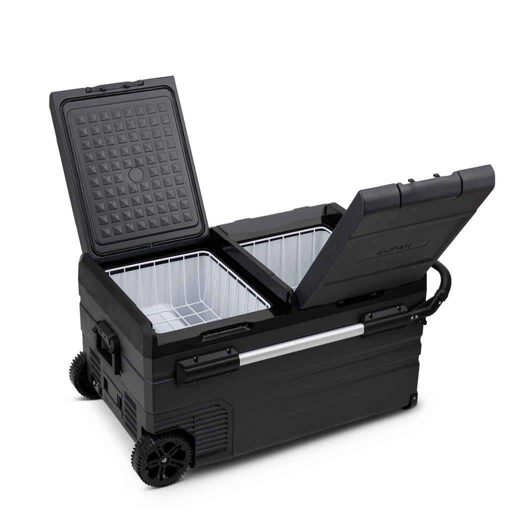 Portable 80 qt. Electric Car Camping Cooler with Dual Zone Fridge and Freezer Storage - Black F4201