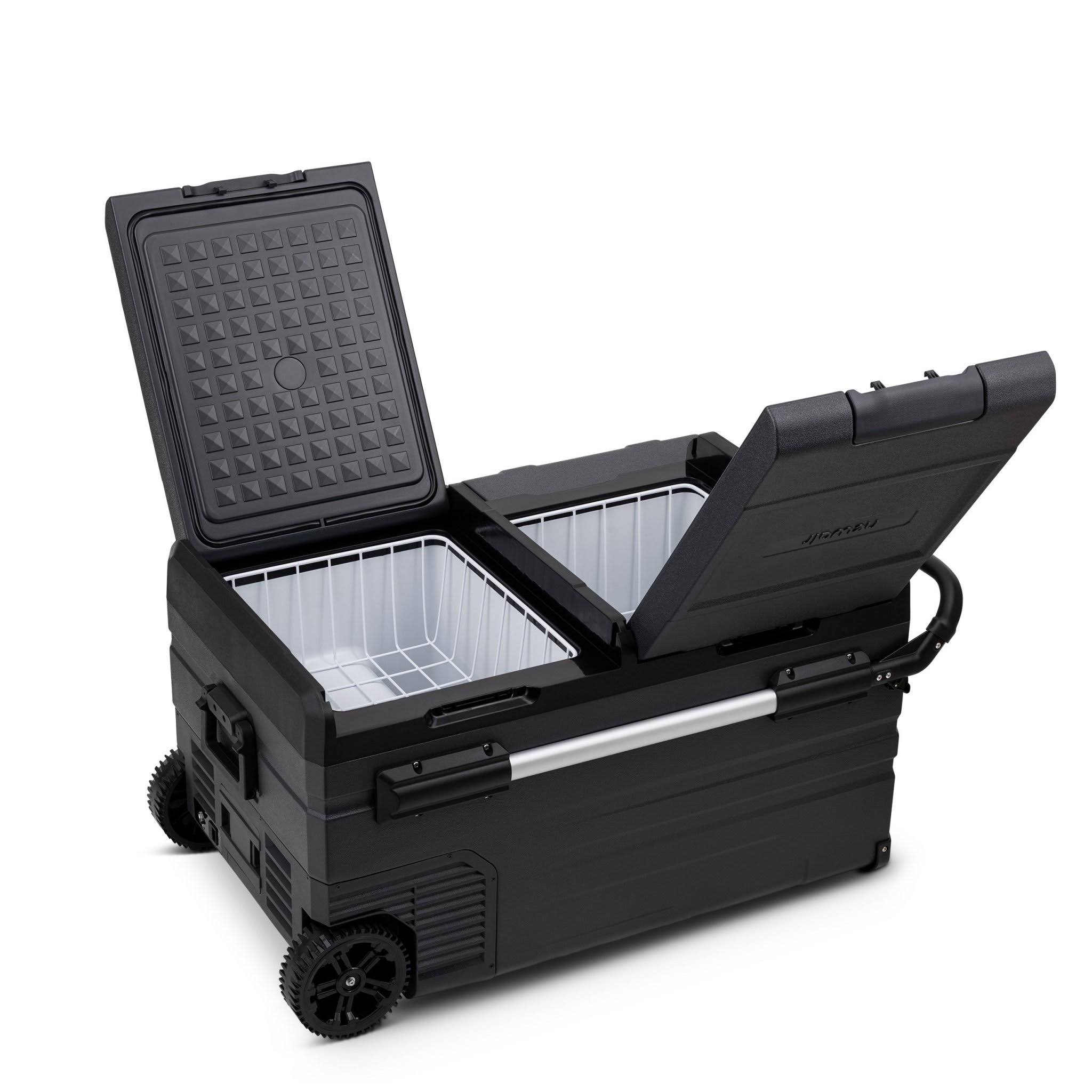 Portable 80 qt. Electric Car Camping Cooler with Dual Zone Fridge and Freezer Storage - Black F4201